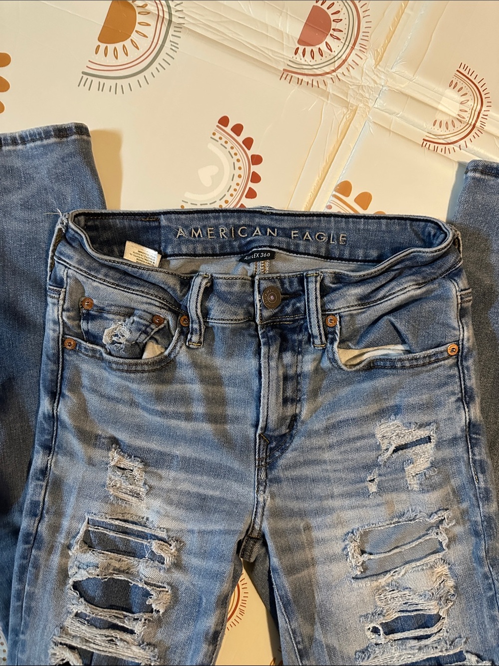 American Eagle Distressed Light Blue Ripped Jeans